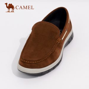 High Quality Camel Leather Slip-on Shoe Brown With White Fishing On The Sole Fashion For Men