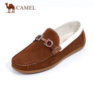High Quality Camel Leather Shoe Brown With White Fishing At The Top And A Chain Lace